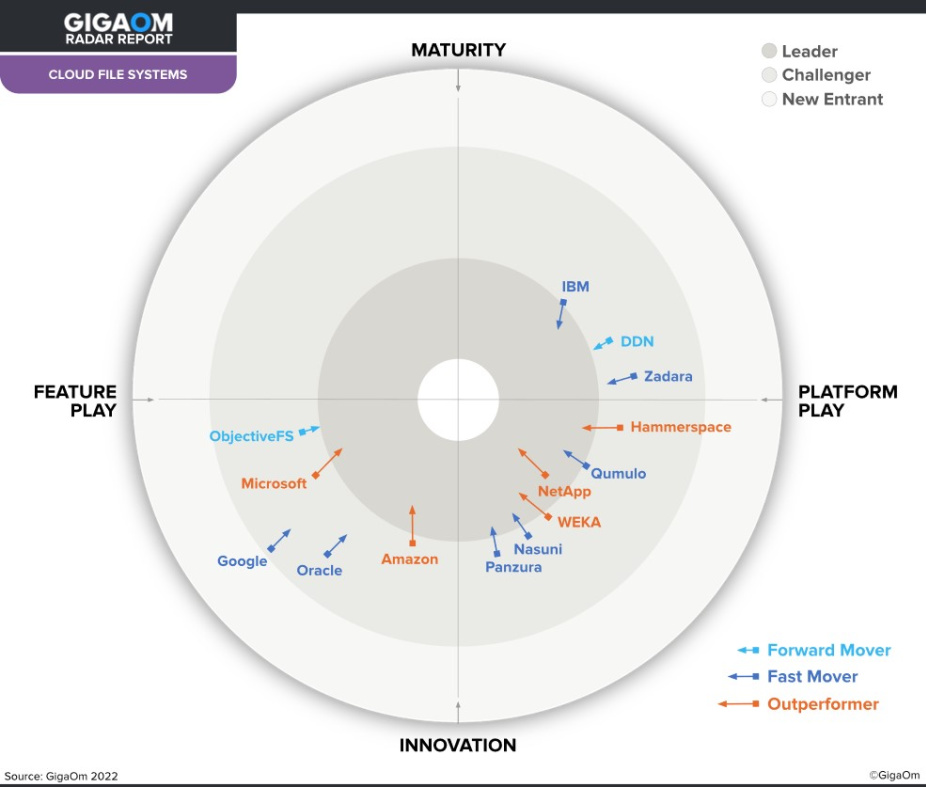 grafico circolare che spiega i file system cloud del report radar gigaom