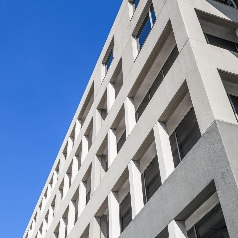 front view of building with big windows