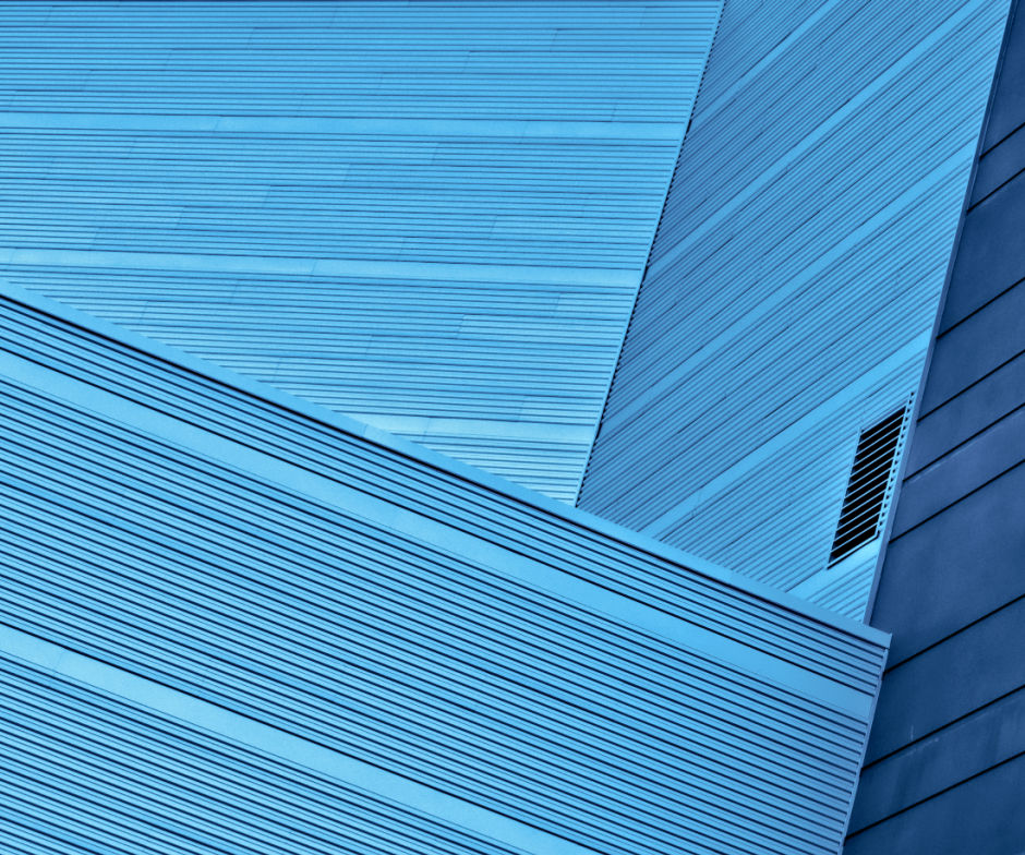 close-up shot of a blue building