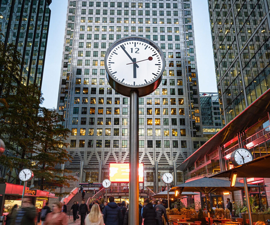 Clock Tower in the center of the Huge buildings