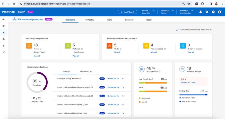 Dashboard: BlueXP ransomware protection