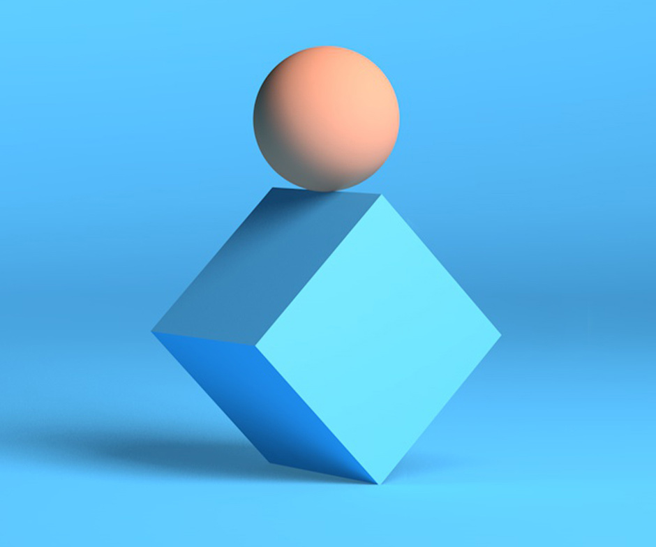 red sphere on top blue cube